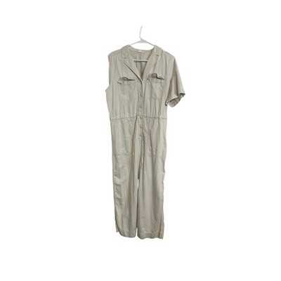 GAP Womens Beige Short Sleeve Jumpsuit Collared Drawstring Waist Utility
