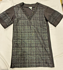 DKNY Embellished V-Neck Tunic Dress Black Metallic Tweed Women's Small