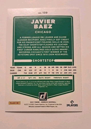 Tarjeta Paralela Javier Báez Red Holo 2021 Donruss #130 Chicago Cubs MLB All-Star - Imagen 3 de 4