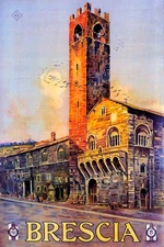 ITALY BRESCIA BROLETTO PALACE PIAZZA DEL DUOMO TRAVEL VINTAGE POSTER REPRO