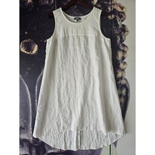 Neiman Marcus Cream Striped Linen Sleeveless Dress Hi-Low Hemline Casual Size L