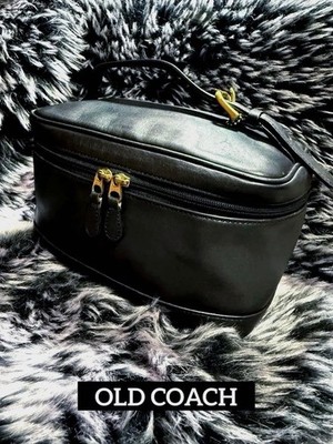 COACH Vintage Vanity Hand Bag Ziplock Leather Black Gold  Hardware From Japan