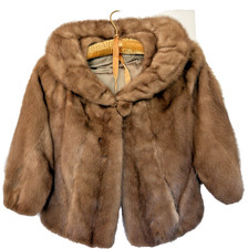 Vintage Sears Mink Fur Stole Cape Light Brown 1960's Short Covered Button Pocket