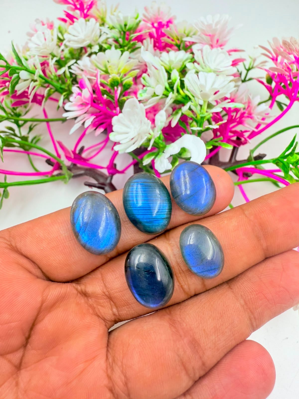 Blue Flash Labradorite Cabochon Lot 56.CT | 5 Pcs | 17x11x6MM TO 13x10x5MM