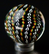 Bryan Trillas Glass Marble/ Filigrana Cane/ Rasta with Black  White/ 1.40 inch