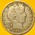 1899 U.S. BARBER SILVER QUARTER 25c COIN (Fine), 127 Years Old.
