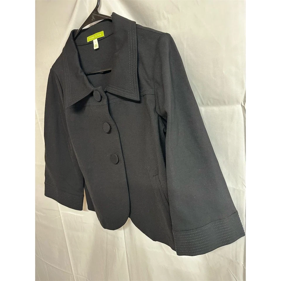 Blazer negro para mujer Sigrid Olsen talla M plisado trasero manga 3/4 chaqueta informal Foto 3 de 4