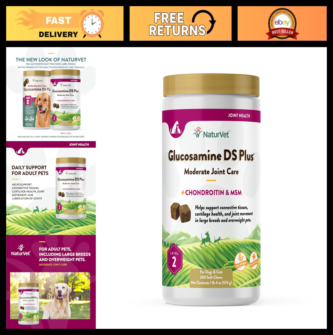 Glucosamine DS Plus for Dogs & Cats - Hip & Joint Support - 240 Soft Chews