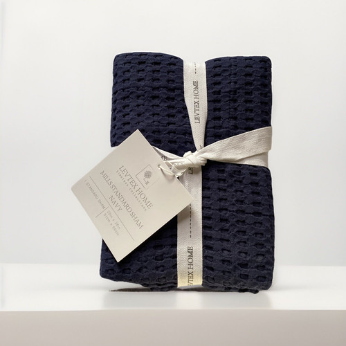 MILLS WAFFLE STANDARD SHAM PILLOW CASS COVER NAVY BLUE LEVTEX HOME TIMELESS USA