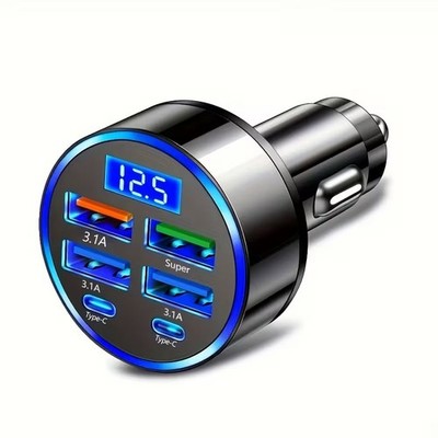 Dual PD USB-C QC3.0 Fast Charging Car Plug Adapter LED Display