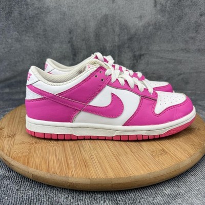 Nike Dunk Low Shoes Girls Size 4.5Y White Pink Leather Sneakers FB9109-102