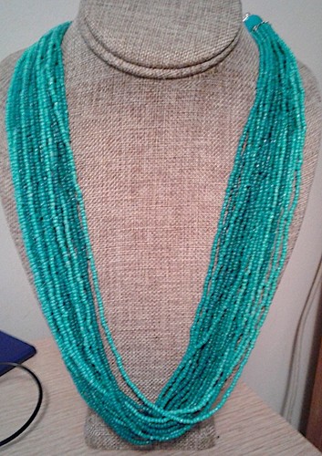 Statement Necklace Turquoise Color Seed Beads & Round Stone Beads No Clasps 40"L