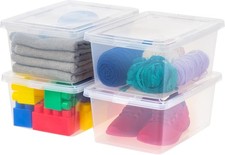 USA 4-Pack Storage Bins W/ Lids 15 Quart Shoe Boxes Clear Stackable Containers