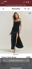 Reformation Paisley Black Satin Maxi Dress With Leg Slit Slip Size 6