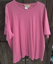 Norm Thompson Women's Plus Size Casual Top Hot Pink 3X Short Sleeve 100% Cotton