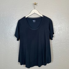 Shebird Women 7 XL Navy Blue Scoop Neck T-Shirt Built in Bra Minimalist Lounge