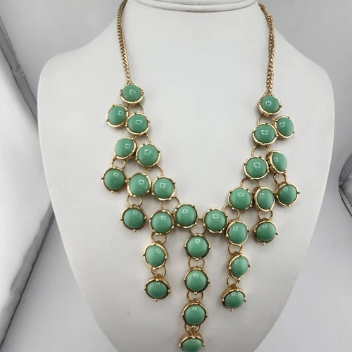 Mint Green And Gold Tone Drippy Style Necklace - Picture 2 of 3