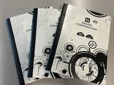 4 x 4 Graph Composition Book Quad Ruled 100 Sheets 9 3/4" x 7 1/2" Lot of 3