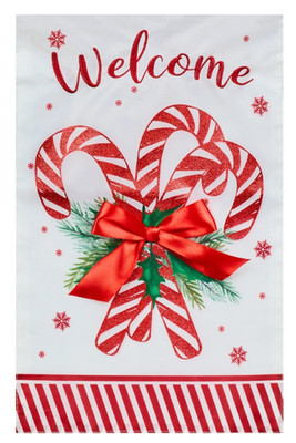 Meadow Creek Candy Cane Embroidered White & Red yard flag 11.5'' X 18'' New
