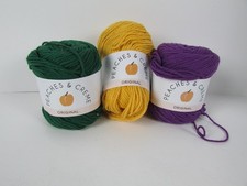 Peaches  Creme Original Cotton Yarn Skeins Lot of 3 - Forest Green Gold Purple