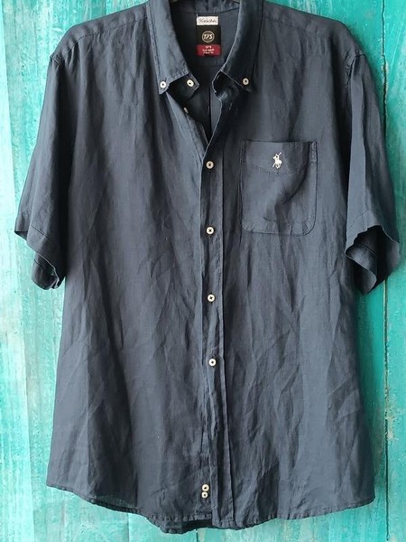Men Polo Ralph Lauren Shirt Navy Linen 42 / XL /