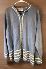 Alfred Dunner Women  s Sz L Vtg Cardigan Sweater Blue w/ White Stripes USA Made