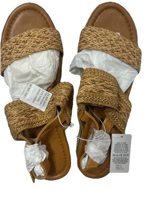 COASIS Womens Espadrille Platform Sandals Gold Woven Open Toe Size 10