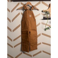 Carhartt Bib Overalls Kids Size 4 Brown Duck Canvas Quilt Lined Double Knee
