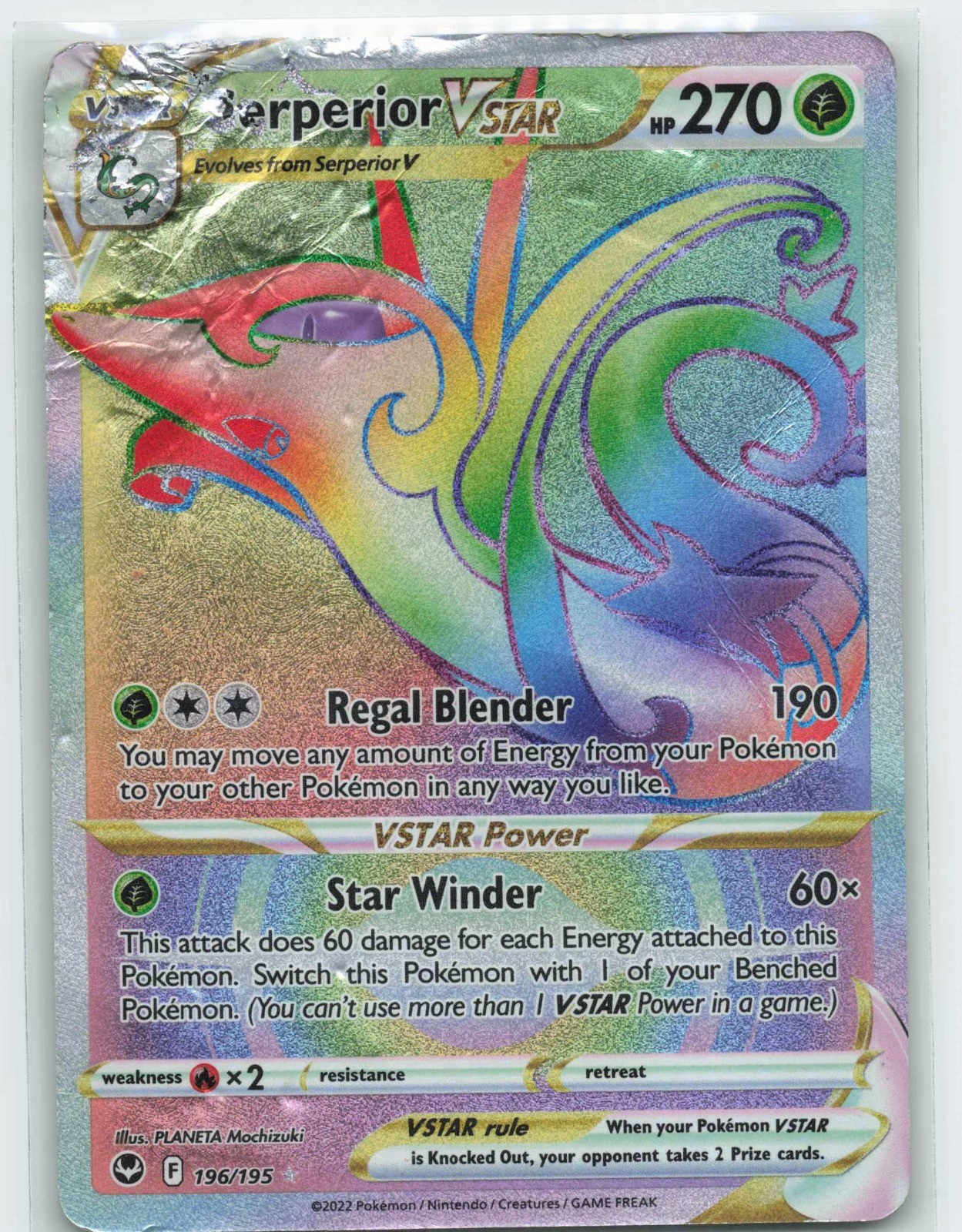 2022 Pokemon, Silver Tempest, #196/195 Serperior VSTAR, Rainbow Secret Rare HP