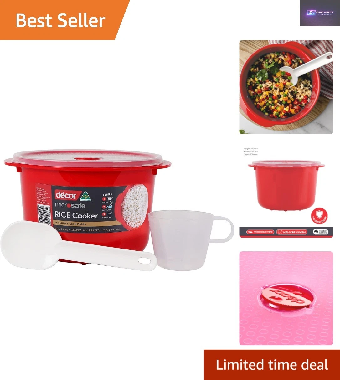 BPA-Free Microwave Rice Cooker - 2.75L, Cooks 1-4 Cups with Easy Clean Design