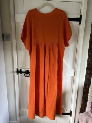 MADE IN ITALY* SOFT CRINKLE WAFFLE COTTON MAXI DRESS ORANGE ONE SIZE NEW |  eBay UK