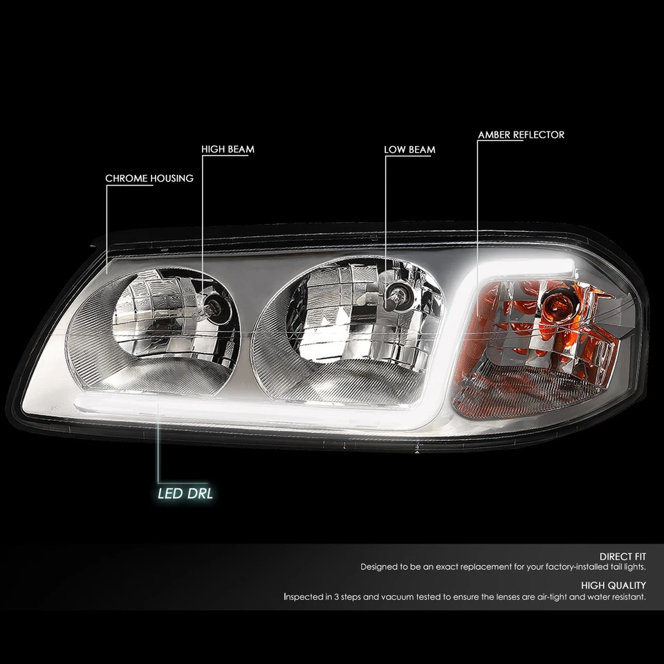 For 2000-2005 Chevy Impala LED DRL Tube Chrome Amber Signal Headlights+Tool Box - Image 2 of 4