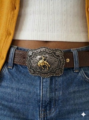 Retro Western Bucking Bronco Removable Belt Buckle Leather Cowboy Cowgirl S 28 