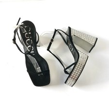 Gucci Rare Naimah Nero Crystal Embellished Platform Strappy Sandals 39