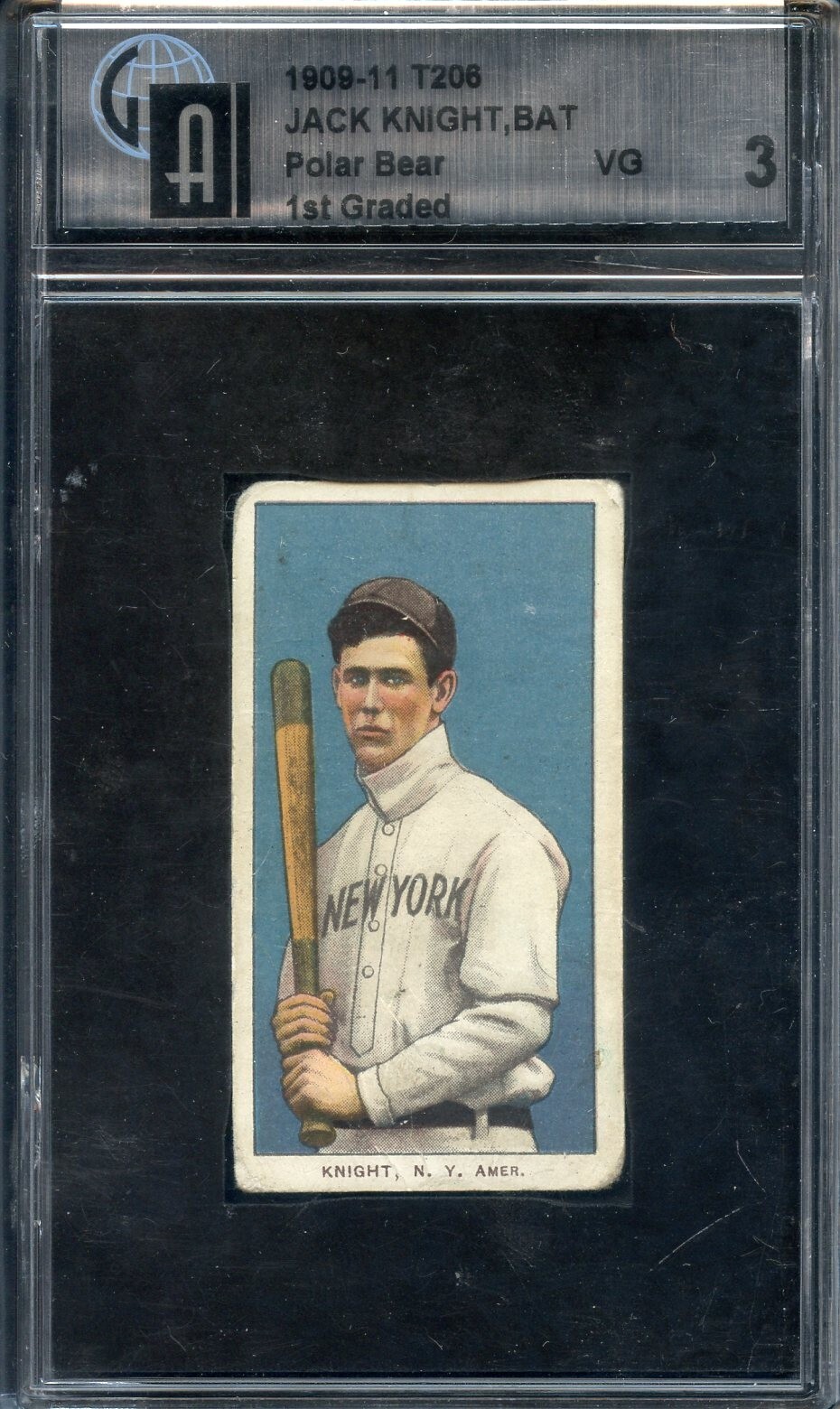 1909-11 T-206 Jack Knight With Bat GAI 3 Polar Bear Back New York Yankees 9118