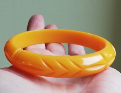 Bracelet Jonc Ancien En Bakélite Jaune Moutarde - Vintage - Occasion