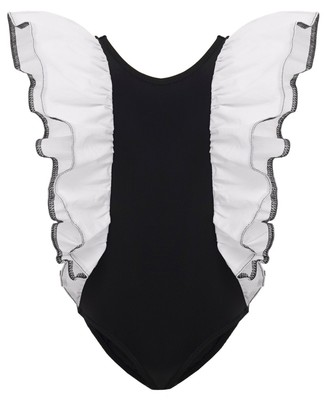 black and white ruffle swimsuit