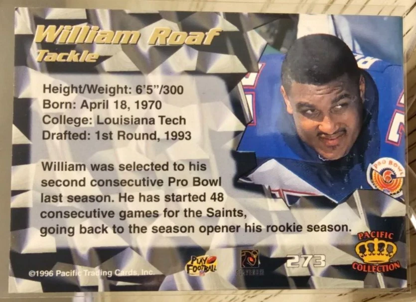 1996 Pacific William Roaf #273 Saints - Image 2 of 2