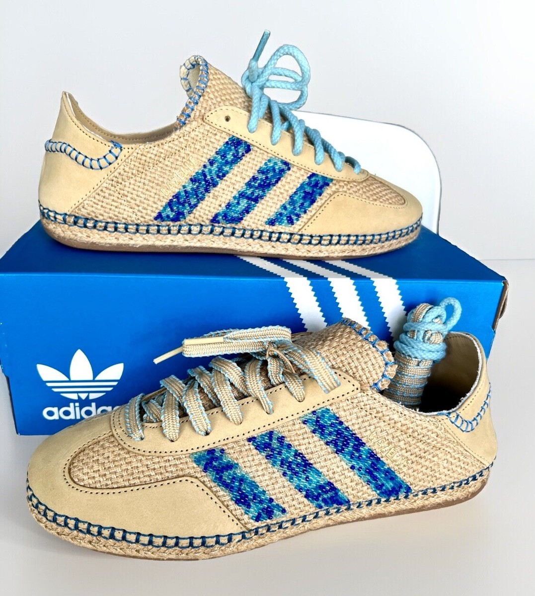 Clot Gazelle Linen Khaki Light Blue Size 8.5 Mens Shoes