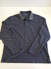 UNTUCKit Miro Size XL Dark Blue Striped Long Sleeve Polo Shirt