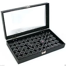 Novel Box Glass Top Jewelry Gemstone Display Case With 50 Gem Jar Tray Insert
