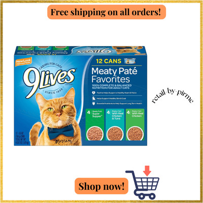 9Lives Paté Favorites Wet Cat Food Variety Pack, 5.5oz, Pack of 12 Cans