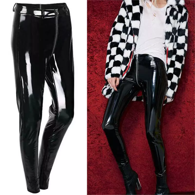 Womens Shiny Wetlook Vinyl Leather Leggings High Waist Skinny Zip Pants  Trousers