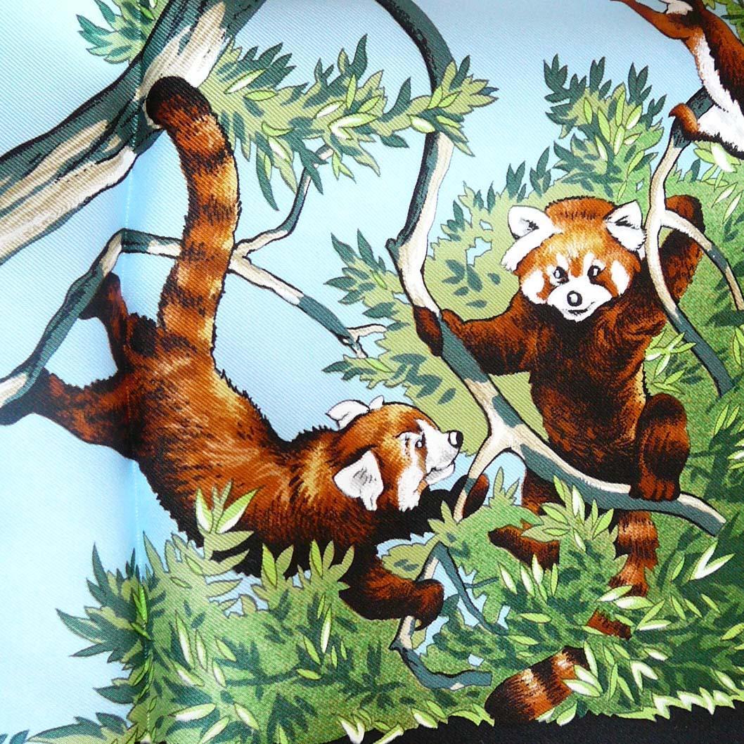 Hermes Scarf SICHUAN 90 cm Silk black Carre Panda cheetah Hermes Scarf SICHUAN 90 cm Silk black Carre Panda cheetah
