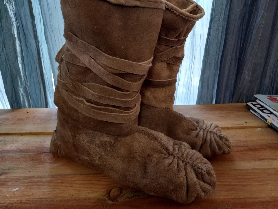 PUCKER TOE WOODLAND STYLE MOCCASINS/HIGH TOP /LONGHUNTER/FUR TRADE/MOUNTAIN MAN  — 第 3/4 张图片