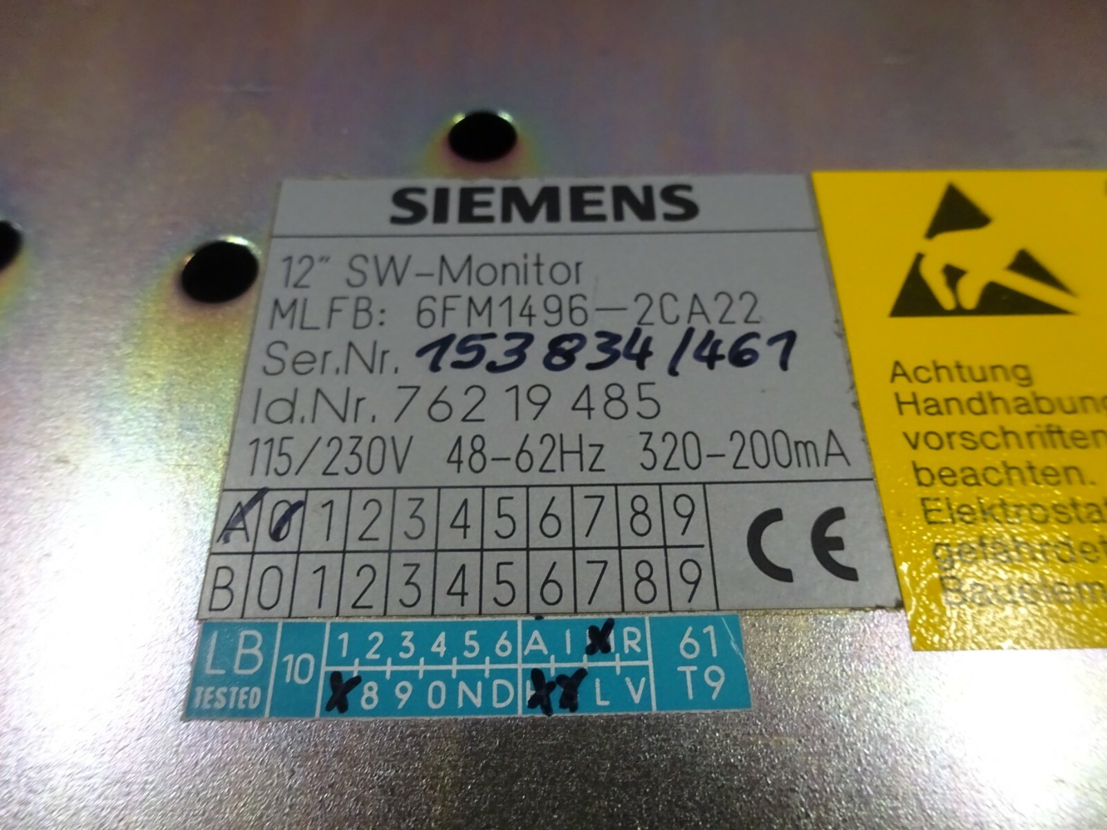 Clavier De Contrôle Siemens 6FM1496-1BB10 Pour Moniteur - Occasion Fonctionnel