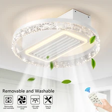 20'' Bladeless Modern White Fan Lights LED Ceiling Light kit With Remote Control