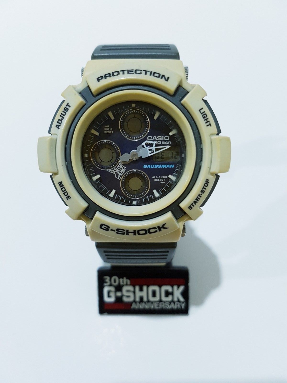 Vintage Titanium G-Shock AW-571 Gaussman White Biker Watch Dual DiGit-Ana  Japan