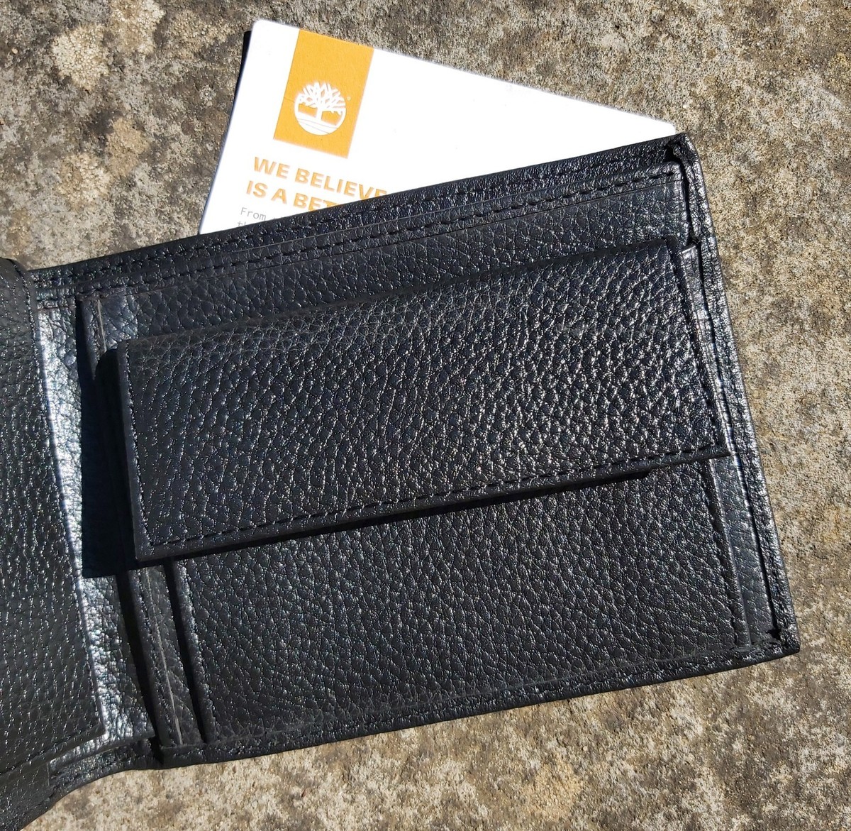 Large TIMBERLAND Black Mottled LEATHER TRIFOLD WALLET Notes Cards 