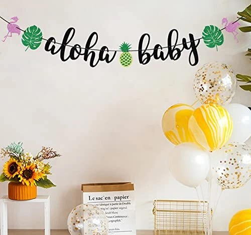 Aloha Baby Banner Tropic Baby Shower Decor Luau Hawaii Party